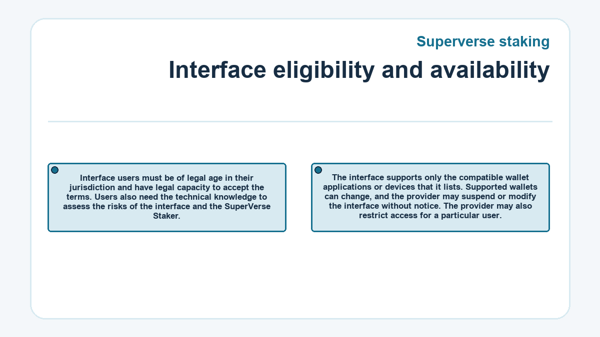 Graphic: Interface eligibility and availability (Superverse staking)